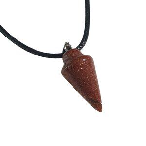 Goldstone Gemstone Pendulum Pendant Necklace Black Cord Spiritual Witch Gift